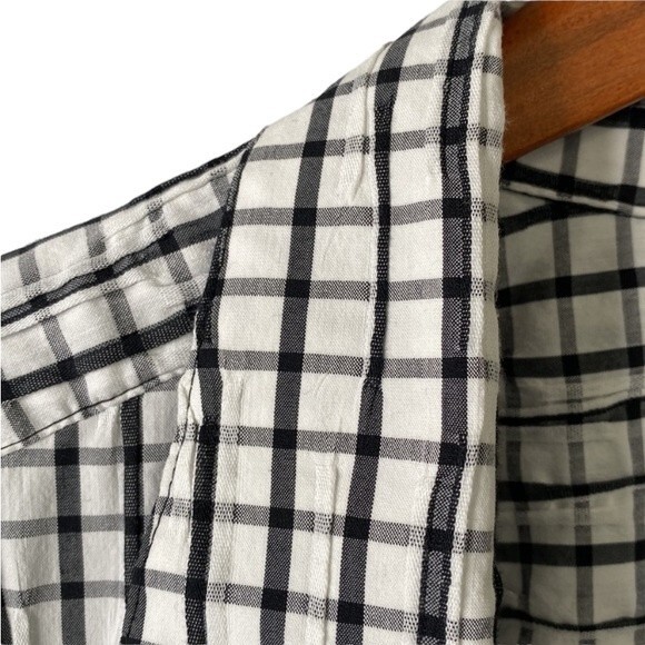 Foxcroft Germaine Crinkle Mini Check Button Up Tunic Shirt 3/4 Sleeve Textured - Picture 3 of 16